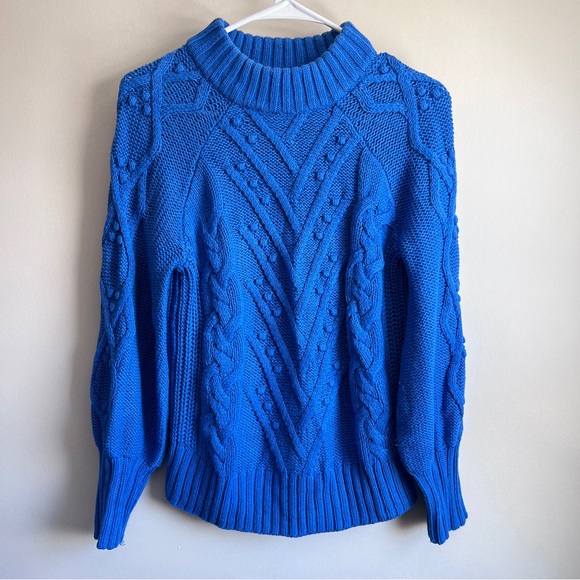LOFT Sweaters - Loft Blue Stitch Cable Knit Chunky Pullover Mockneck Sweater